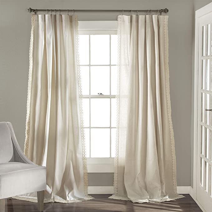 Lush Decor Rosalie Linen Lace Trim Living Room Curtains, 84×54-Inch
