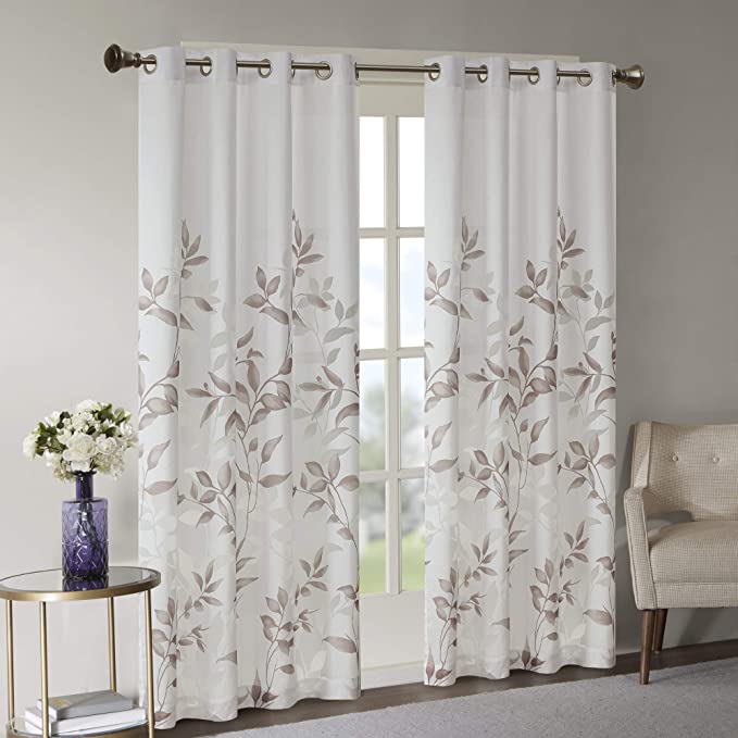 Madison Park Cecily Leaf Pattern Sheer Living Room Curtain, 50×84-Inch