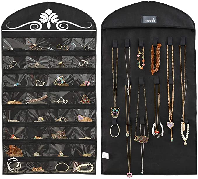 Misslo 32-Pocket & 18-Hook and Loop Hanging Jewelry Organizer