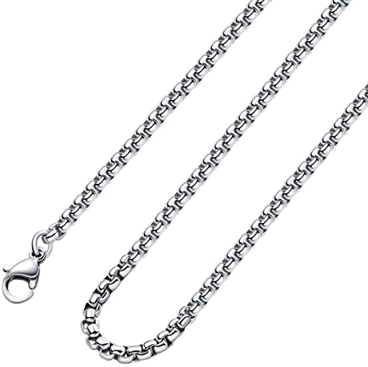 Monily Lobster Clasp Square Rolo Stainless Steel Chain Necklace