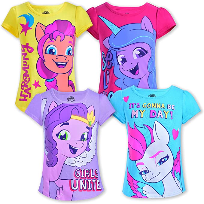 My Little Pony Graphic Print Polycotton Fabric Girls’ Size 8 Shirts, 4-Pack