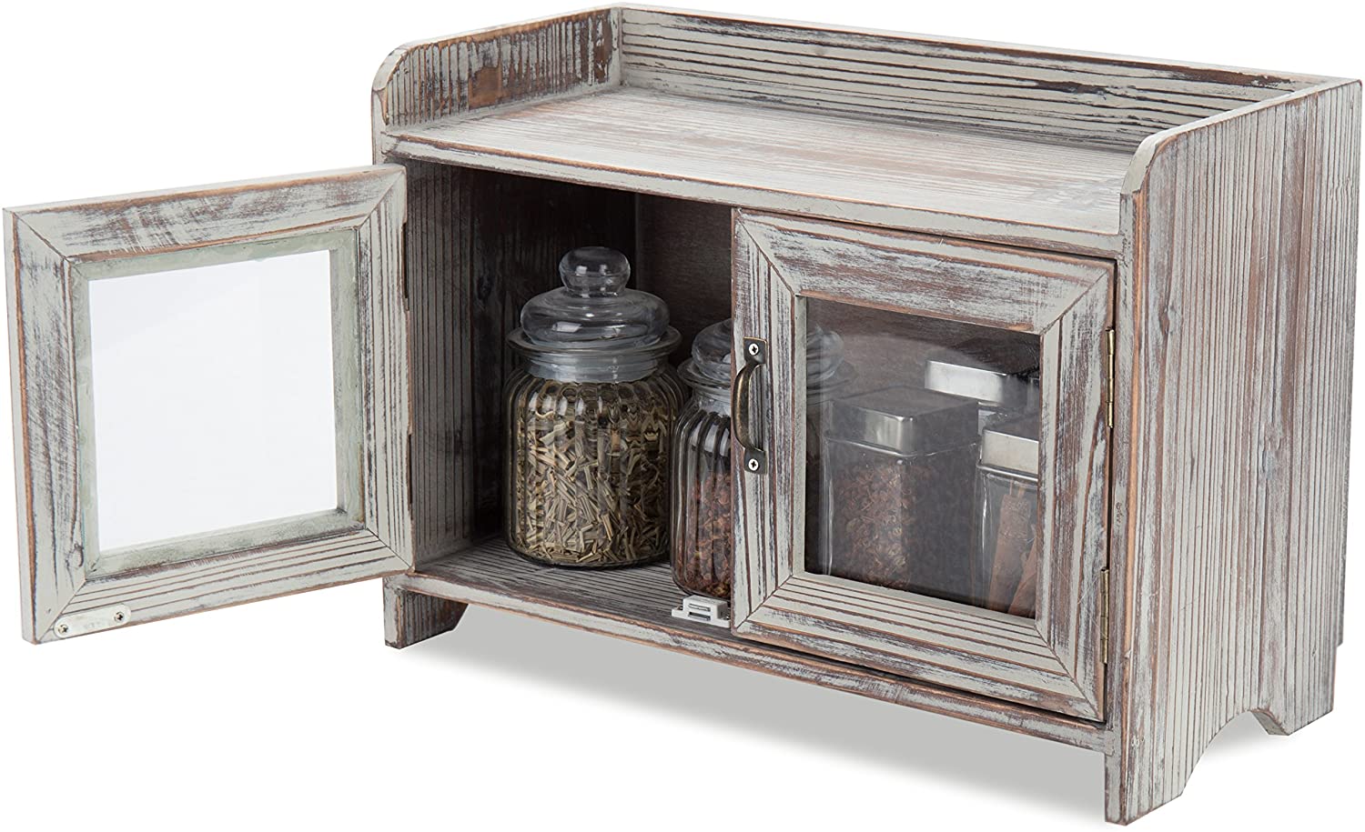 MyGift Countertop Torched-Wood Storage Cabinet