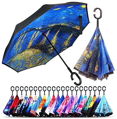 Owen Kyne Van Gogh Painting C-Shaped Handle Starry Night Umbrella