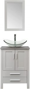 Puluomis Glass Vessel Sink & Bathroom Vanity Cabinet, 24-Inch