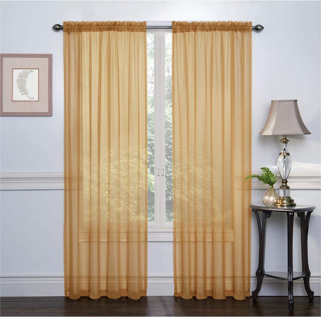 Ruthy’s Textile Machine Washable Gold Sheer Curtains, 84-Inch