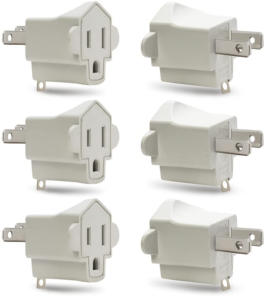 SerBion Industrial Plug 3-To-2 Prong Plug Adapters, 6-Count