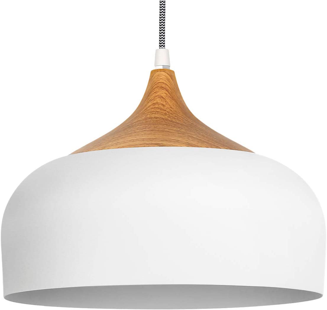 Tomons Modern Wood-Pattern Dome Pendant Lighting