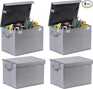 VENO Linen Stackable Storage Boxes, 4-Pack