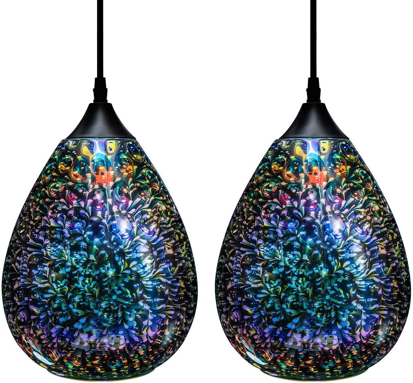 Yisuro Hammered Colored 3D-Glass Pendant Lighting, 2-Pack