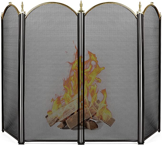 AMAGABELI GARDEN & HOME Wrought-Iron 4-Panel Decorative Fireplace Screen, 32-Inch