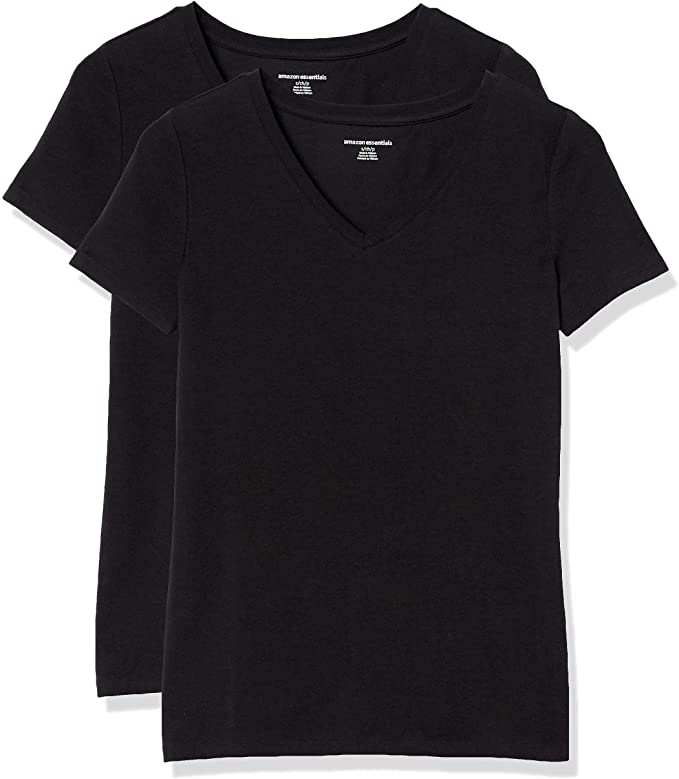 Amazon Essentials Short Sleeve V Neck Black Top, 2-Pack