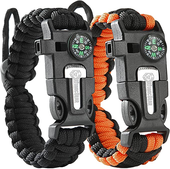Atomic Bear Survival Paracord Bracelet Hiking Gift For Women, 2-Pack