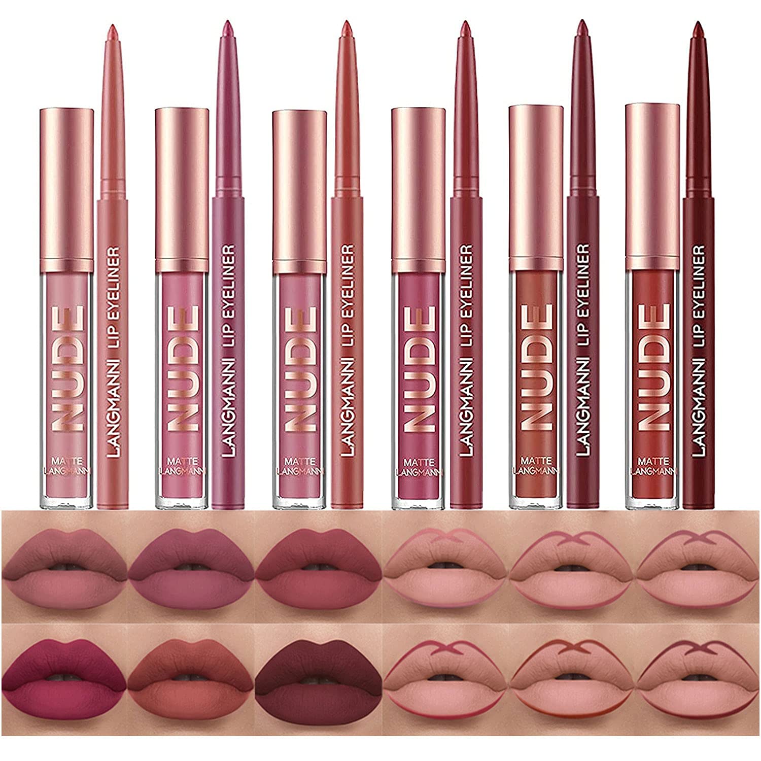 BestLand High-Coverage Liquid Lipstick & Liner Lip Kit, 12-Piece