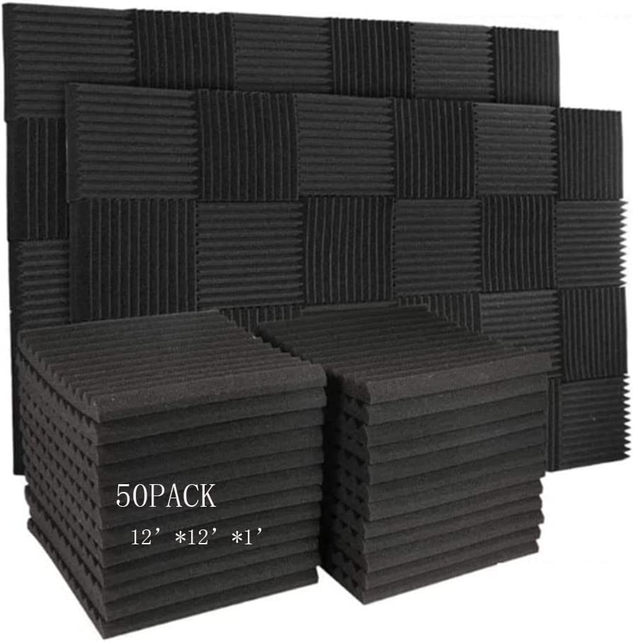 Burdurry Polyurethane Foam Tiles Acoustic Sound Covers, 50-Count