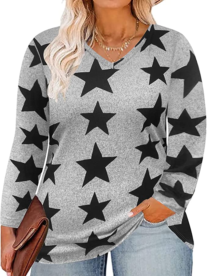 CARCOS V Neck Long Sleeve Lightweight Plus-Size Top