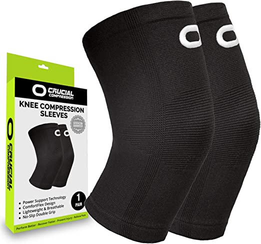 Crucial Compression Non-Slip Supportive Knee Compression Sleeves, 2-Pack
