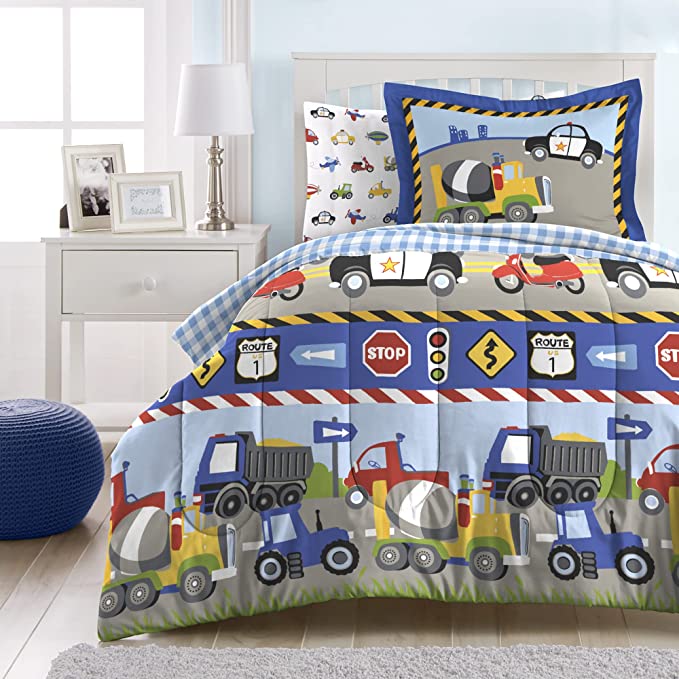 dream FACTORY Vehicle Kids’ Twin Comforter Set, 3-Piece