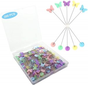 Hovesty Butterfly & Flower Head Straight Pins For Sewing, 200-Count