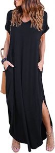 HUSKARY Short Sleeve Side Split Maxi Dress
