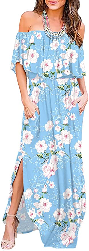 LILBETTER Ruffle Off-The-Shoulder Maxi Dress