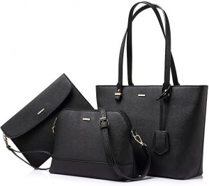 LOVEVOOK Synthetic Leather Assorted Sizes Black Purse Set, 3-Piece