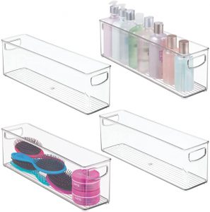 mDesign Portable Stackable Linen Closet Organizer, 4-Pack