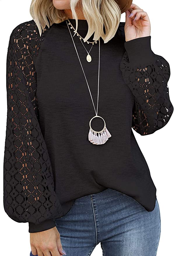 MIHOLL Long Sleeve Lace Arms Black Top