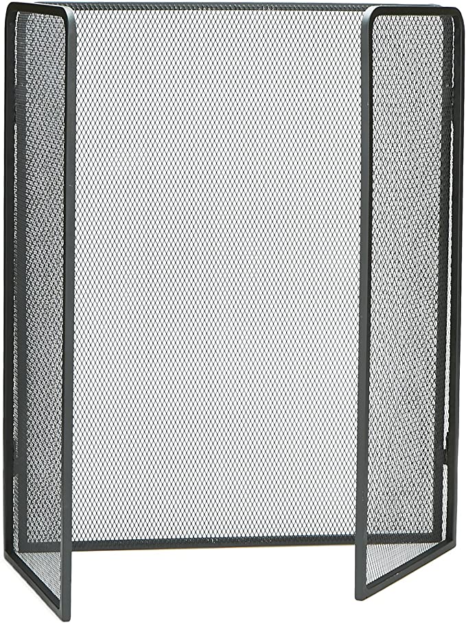 Mind Reader FIRESCREEN-BLK 3-Panel Double-Bar Fireplace Screen, 24-Inch