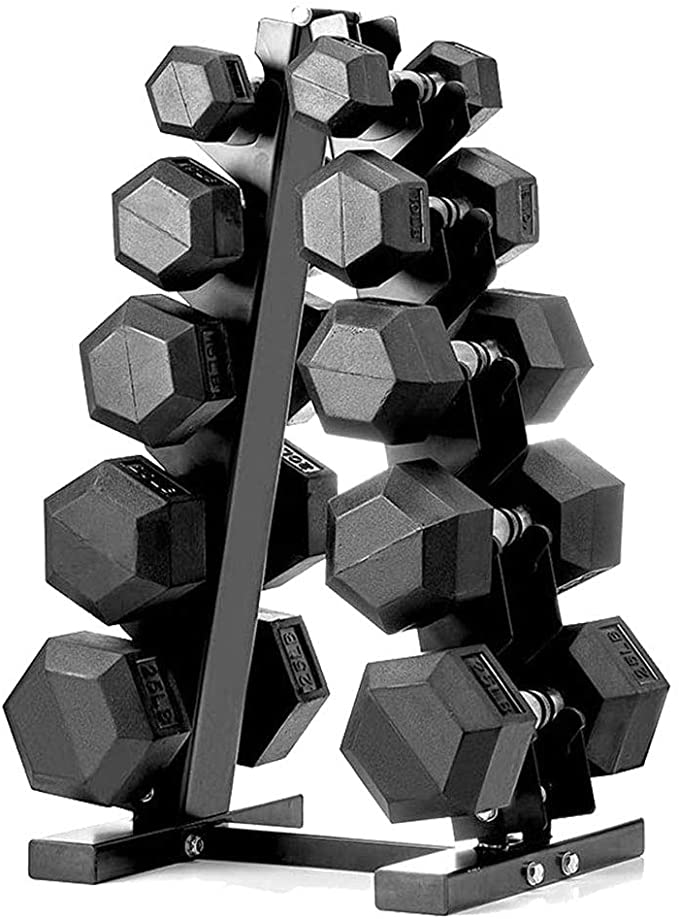 papababe Rubber-Encased Hex Dumbbell Weight Set, 5-Pairs
