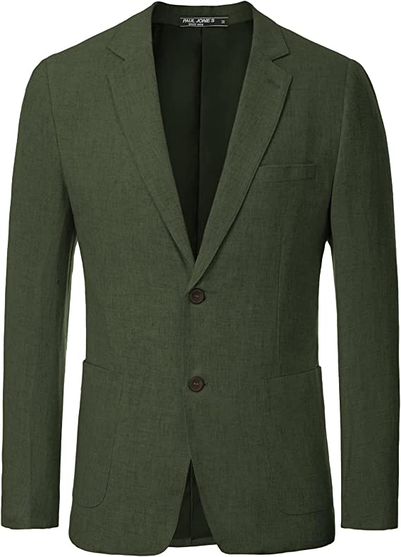 PJ PAUL JONES Button Closure Lined Green Blazer For Men