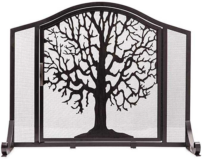 Plow & Hearth Tree Of Life-Design Metal Fireplace Screen, 31-Inch
