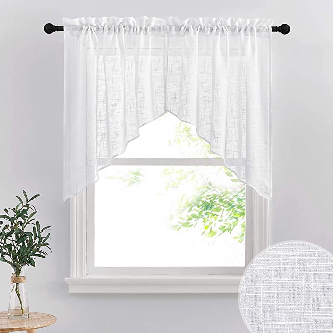 RYB HOME Semi-Sheer Linen Valance Kitchen Curtain, 36×36-Inch