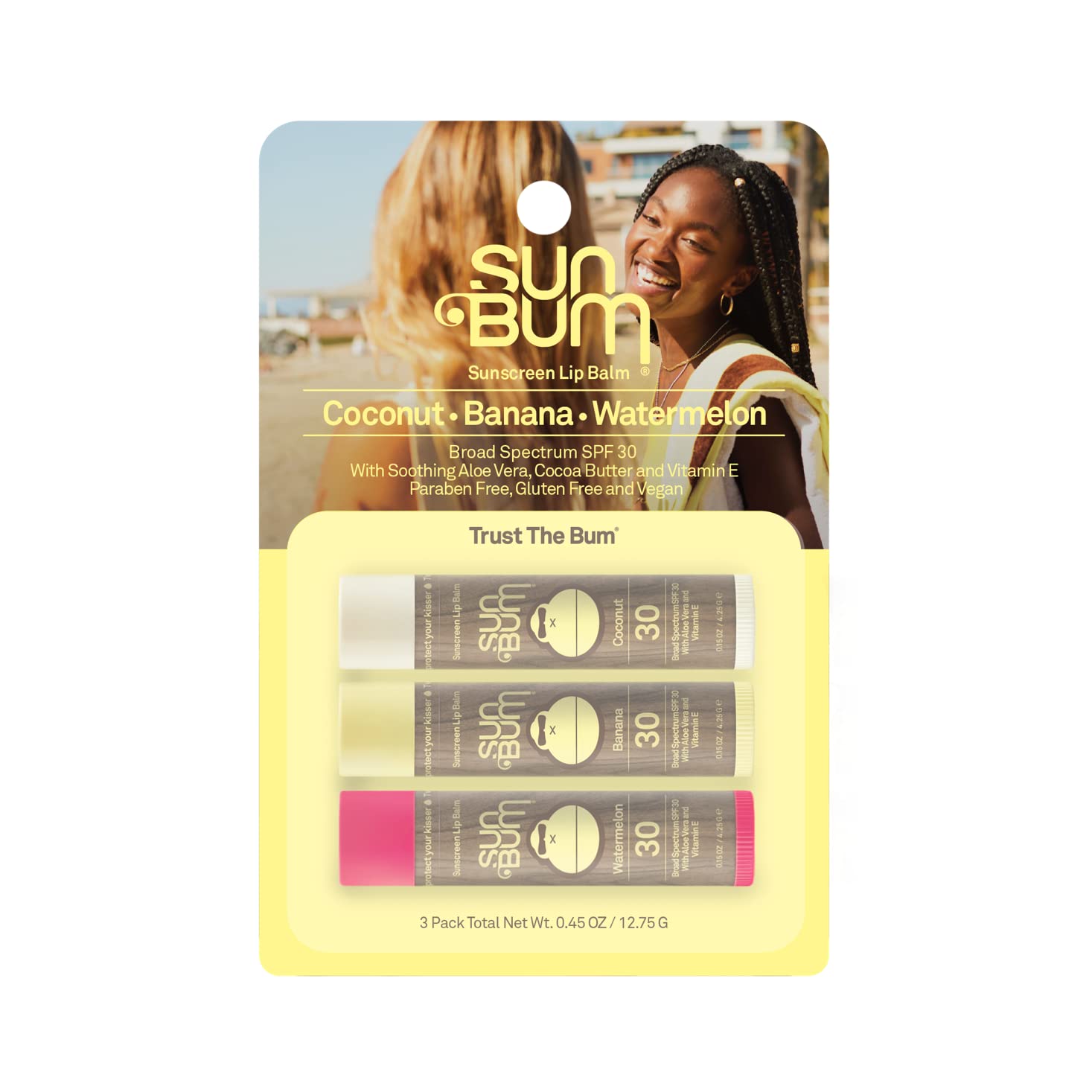 Sun Bum Broad Spectrum SPF 30 Lip Balm, 3-Pack