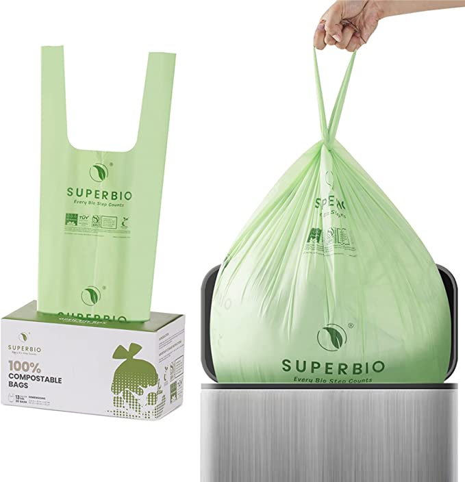 SUPERBIO Unscented Biodegradable Trash Bags, 13-Gallon