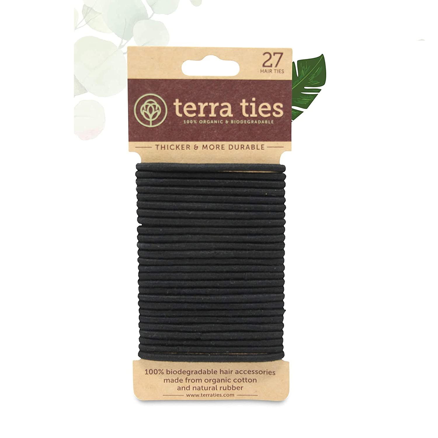 Terra Ties Organic & Biodegradable Elastic Hair Ties, 27-Piece