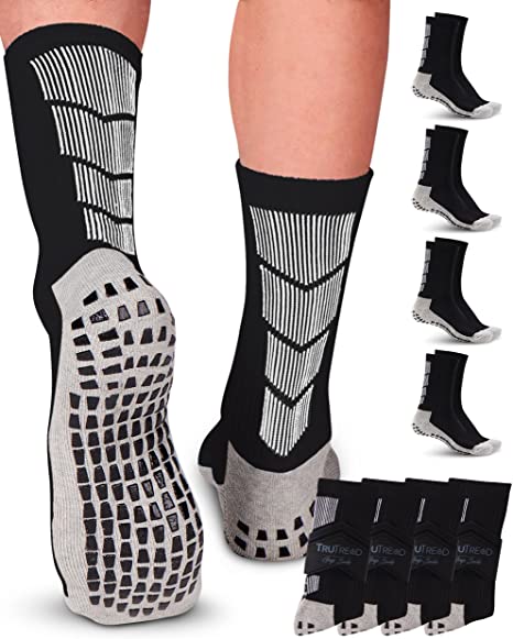 TruTread Athletic Non-Slip Football Socks, 4-Pack
