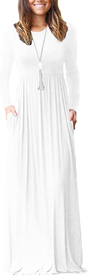 VIISHOW Long Sleeves & Pockets Maxi White Dress