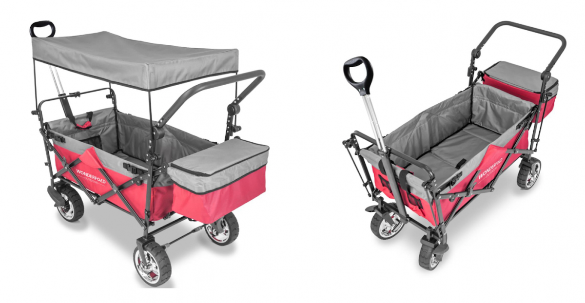 A Wonderfold wagon for kids is shown in red.