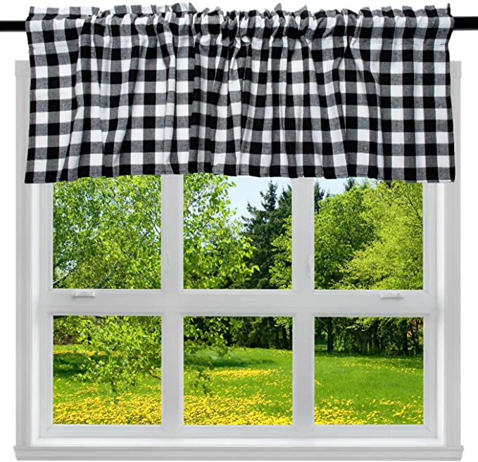WOSIBO Buffalo-Plaid Valance Kitchen Curtain, 16×56-Inch