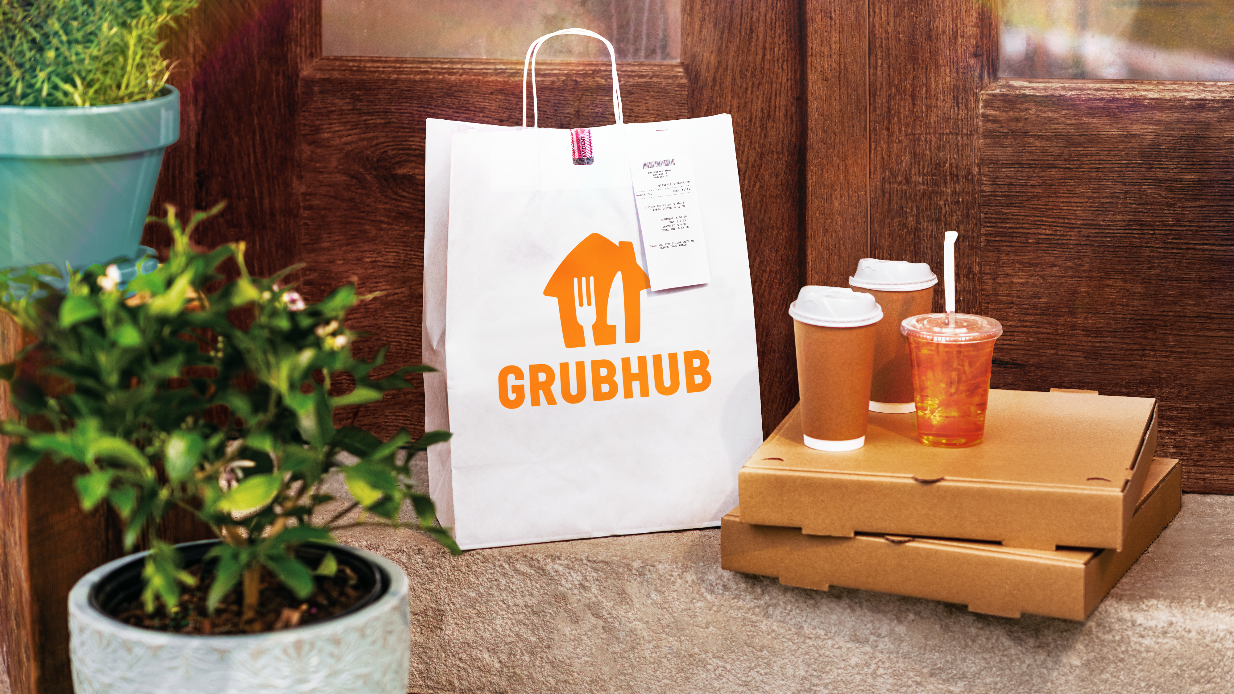 Grubhub bag on bench
