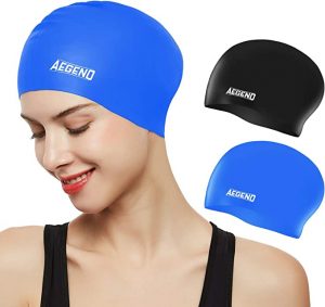 Aegend Durable Silicone Swim Caps, 2-Pack