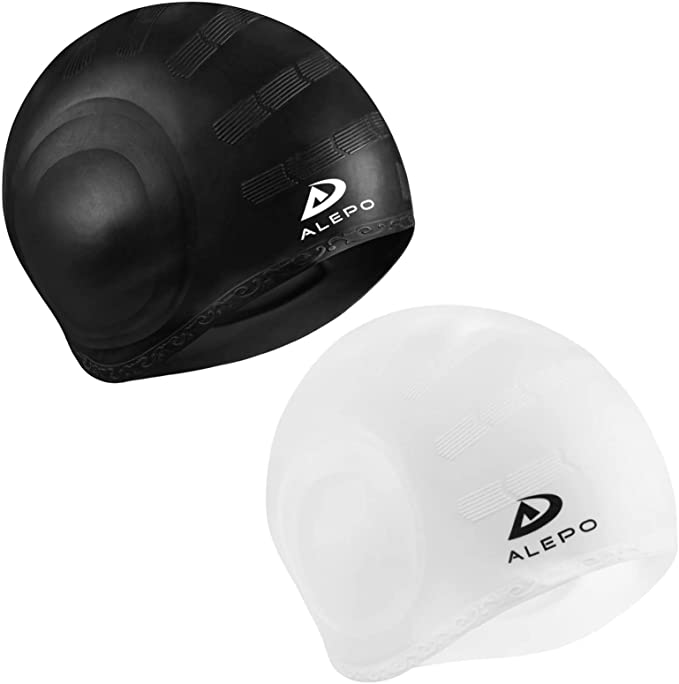 Alepo 3D-Ear Protection Silicone Swim Caps, 2-Pack