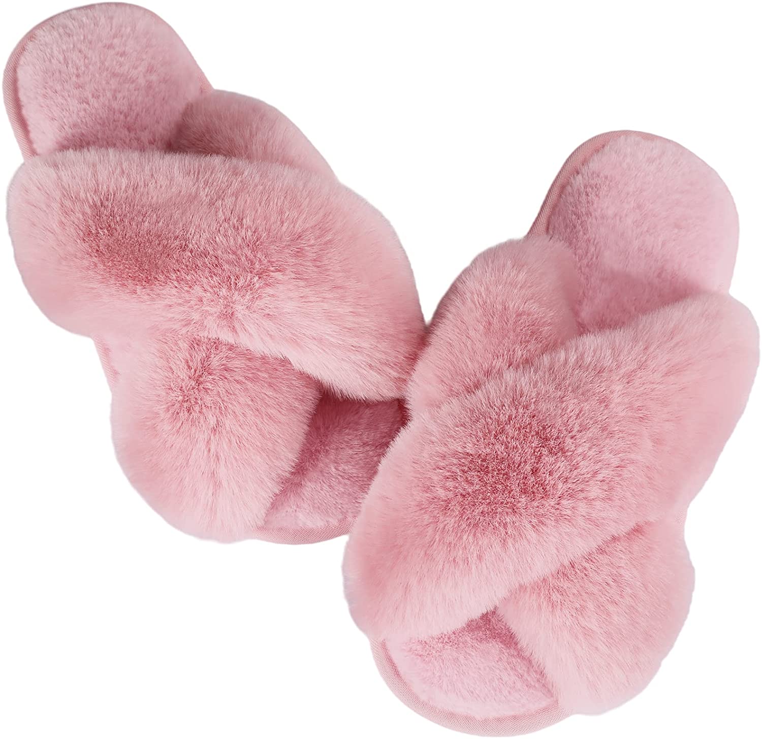 Ankis Faux Rabbit Fur Breathable Pink Fuzzy Slippers