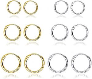 BMMYE Nickel-Free Hypoallergenic Silver & Gold Hoop Earrings Set, 10 Pairs