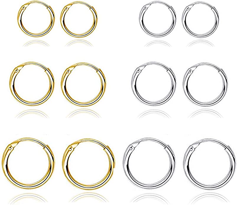 BMMYE Nickel-Free Hypoallergenic Silver & Gold Hoop Earrings Set, 10 Pairs