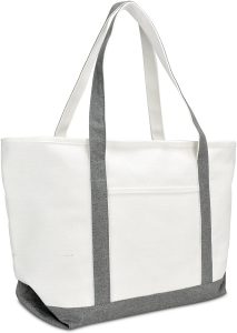 DALIX Zippered Top Cotton Canvas Large Tote Bag