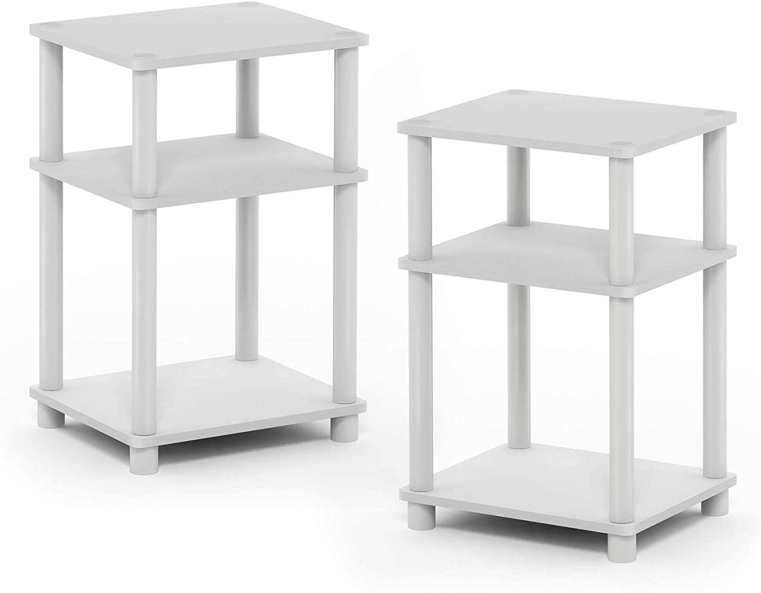 FURINNO Space Saving White End Tables For Bedroom, Set Of 2