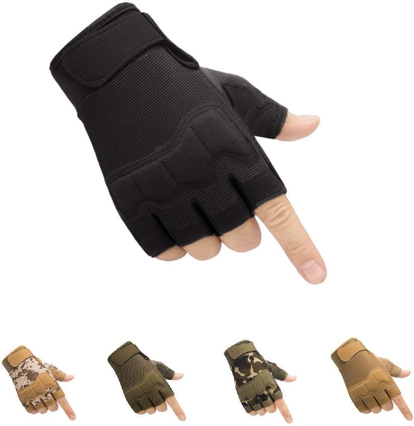 HYCOPROT Thickened Knuckle Cushion Utility Fingerless Gloves