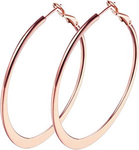 HZSIKAO Flattened 18K Rose Gold Plated Hoop Earrings