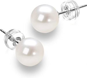 JORA Solid 14K White Gold Posts Pearl Earrings